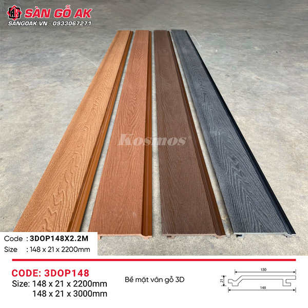 Tấm ốp gỗ nhựa ngoài trời Kosmos vân 3D 3DOP148X2.2M Coffee